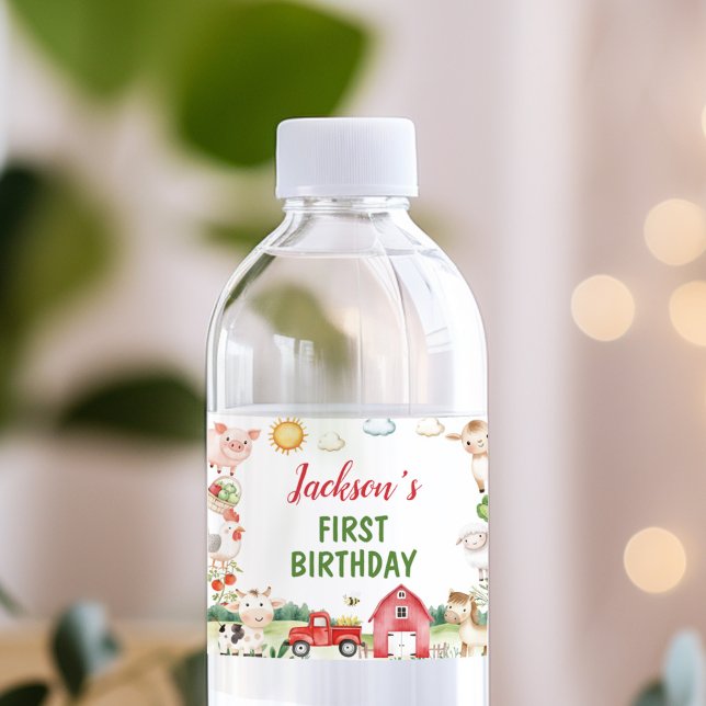 Farm Animals Barnyard Birthday Party Water Bottle Label (Creator Uploaded)