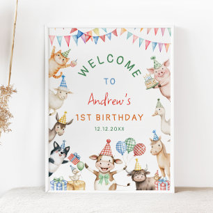Farm Animals Barnyard Birthday Party Welcome Poster