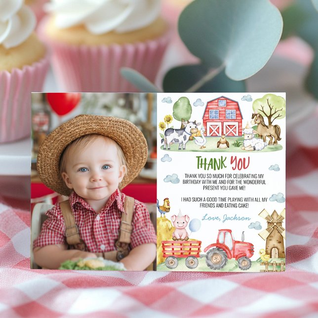Farm Animals Barnyard Birthday Photo Thank You Card (Creator Uploaded)