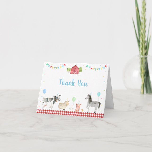 Farm Animals Barnyard Birthday Thank You Card (Front)