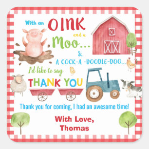 Farm Animals Barnyard Birthday Thank You Favor Square Sticker