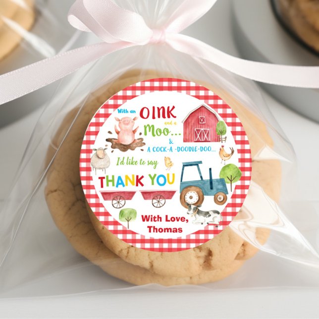 Farm Animals Barnyard Birthday Thank You Favour Classic Round Sticker (Creator Uploaded)