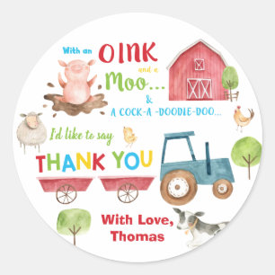 Farm Animals Barnyard Birthday Thank You Favour Classic Round Sticker