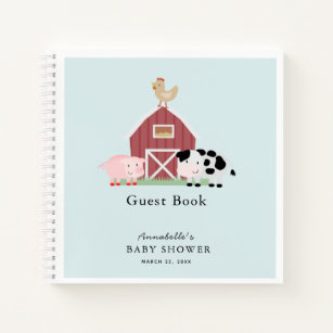 Farm Animals Barnyard Blue Baby Shower Guest Book