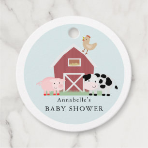 Farm Animals Barnyard Blue Baby Shower Thank You Favour Tags