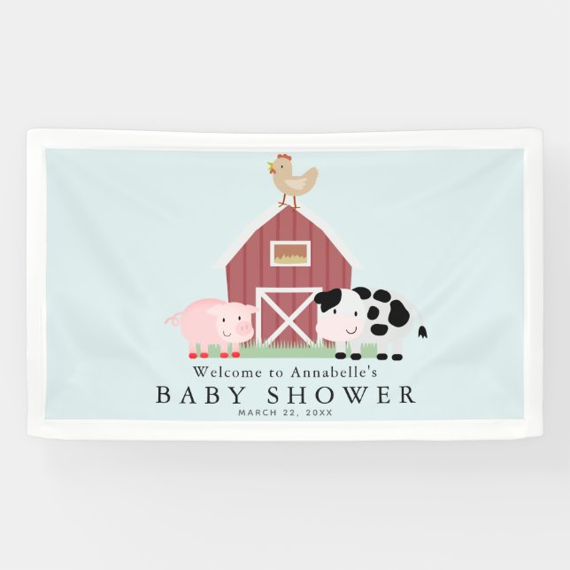 Farm Animals Barnyard Blue Baby Shower Welcome Banner (Horizontal)