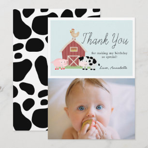 Farm Animals Barnyard Blue Birthday Thank You Card