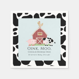 Farm Animals Barnyard Blue Boy Baby Shower Paper Napkin