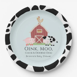 Farm Animals Barnyard Blue Boy Baby Shower Paper Plate