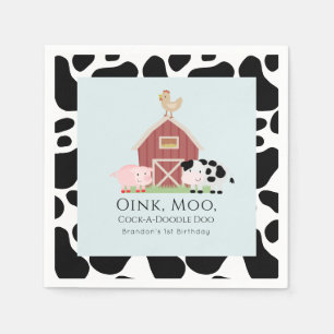 Farm Animals Barnyard Blue Boy Birthday Paper Napkin