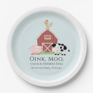 Farm Animals Barnyard Boy Blue Baby Shower Paper Plate