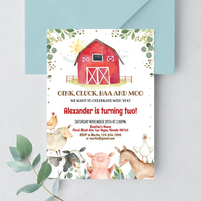 Farm Animals Barnyard Boy Boy Barn Party Birthday Invitation (Creator Uploaded)