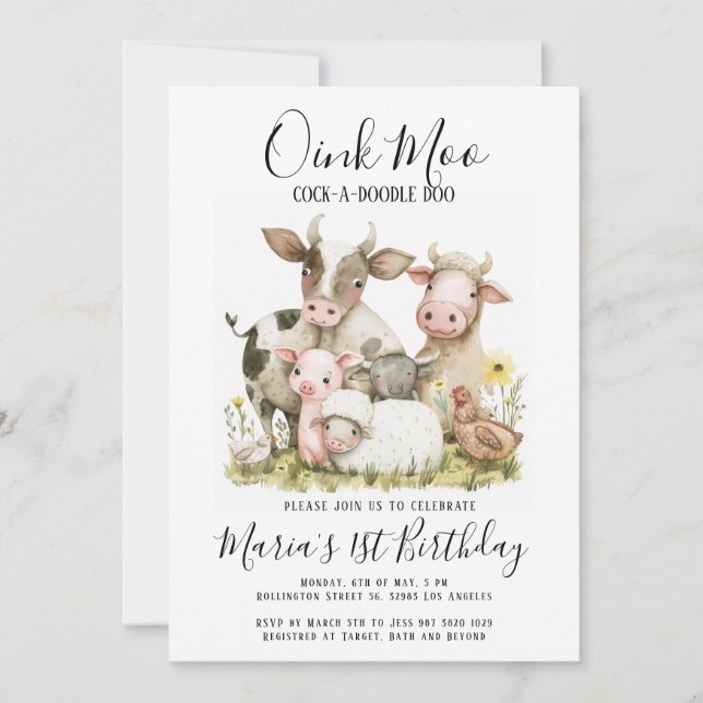 Farm Animals Barnyard Country Birthday Invitation (Front)