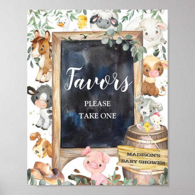 Farm Animals Barnyard Greenery Favours Sign (Front)
