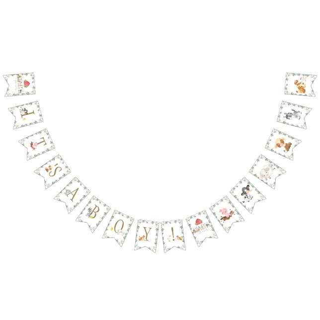 Farm Animals Barnyard Greenery It's A Boy  Bunting (All)