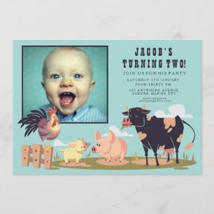 Farm Animals Barnyard Kids Birthday Photo Invite