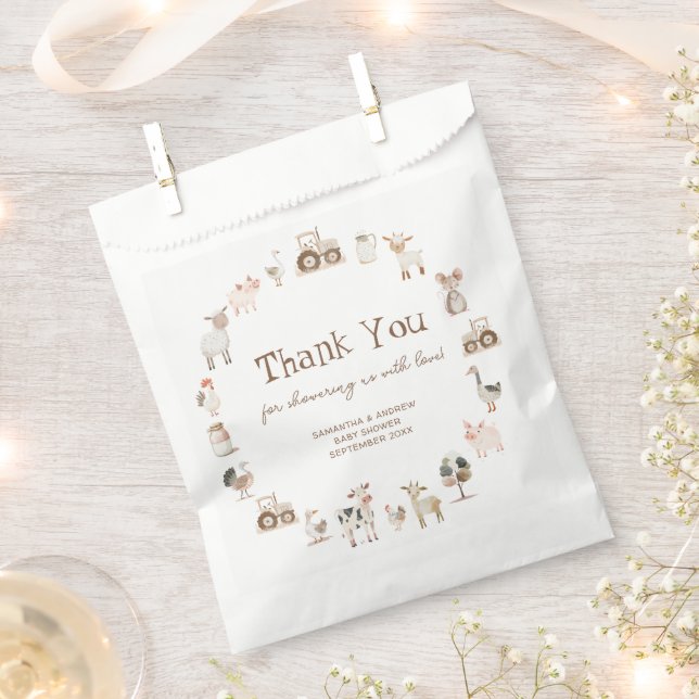 Farm Animals Barnyard Neutral Baby Shower Favour Bags (Clipped)