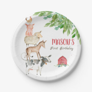 Farm Animals Barnyard Party Greenery Boy Birthday Paper Plate