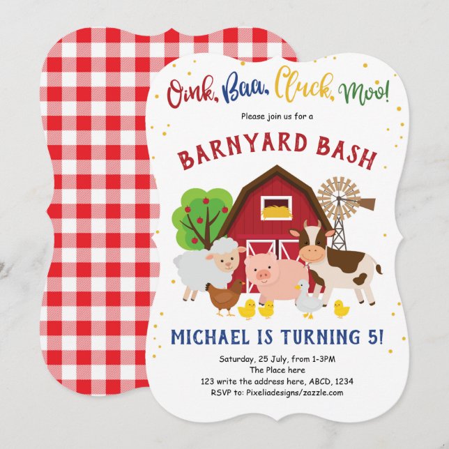Farm, Animals, Barnyard, Petting Zoo, Birthday Invitation (Front/Back)