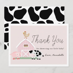 Farm Animals Barnyard Pink Baby Shower Thank You Invitation