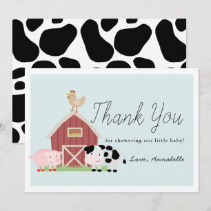 Farm Animals Barnyard Pink Baby Shower Thank You Invitation
