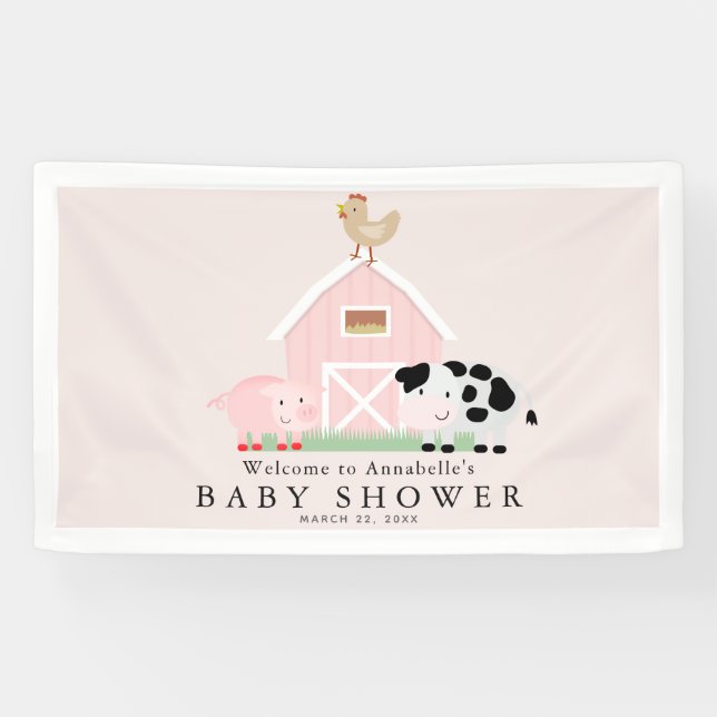 Farm Animals Barnyard Pink Baby Shower Welcome Banner (Horizontal)