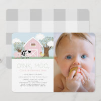 Farm Animals Barnyard Pink Barn 1st Birthday Photo