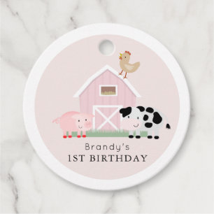 Farm Animals Barnyard Pink Birthday Thank You Favo Favour Tags