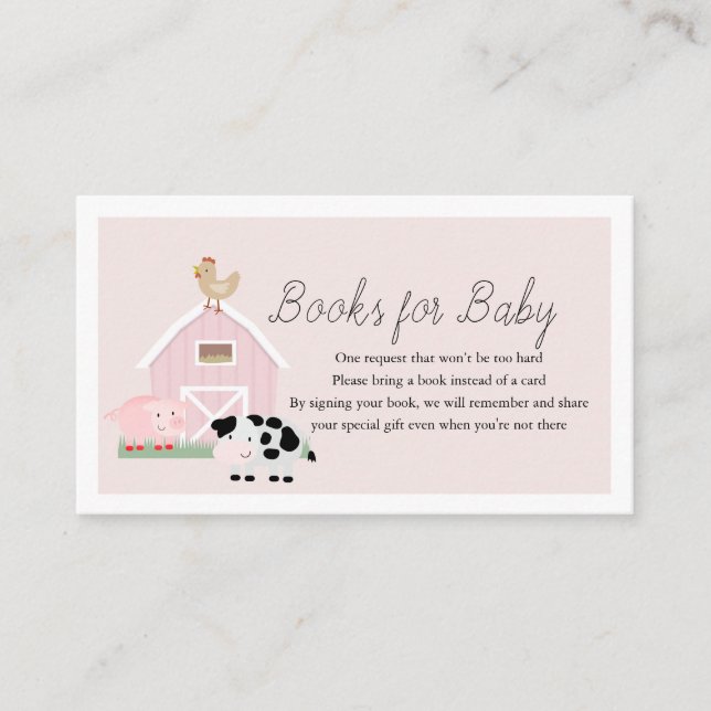 Farm Animals Barnyard Pink Books for Baby Shower Enclosure Card (Front)