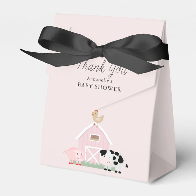 Farm Animals Barnyard Pink Girl Baby Shower Favour Box (Front Side)
