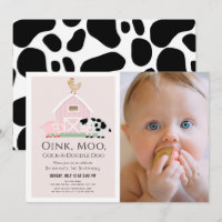 Farm Animals Barnyard Pink Girl Photo 1st Birthday