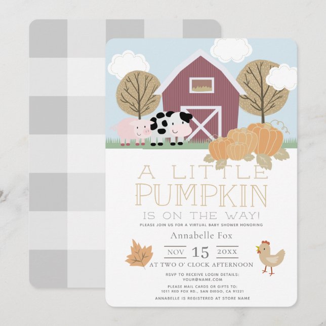 Farm Animals Barnyard Pumpkin Virtual Baby Shower Invitation (Front/Back)