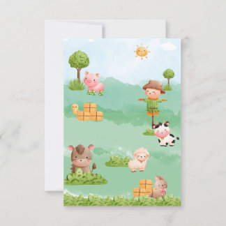 Farm Animals Barnyard Red Tractor Birthday Invitation