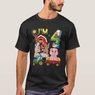 Farm Animals Barnyard Tractor 4Th Birthday I'm 4 Y T-Shirt
