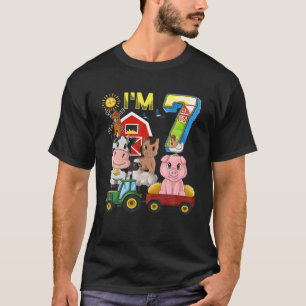 Farm Animals Barnyard Tractor 7Th Birthday I'm 7 Y T-Shirt