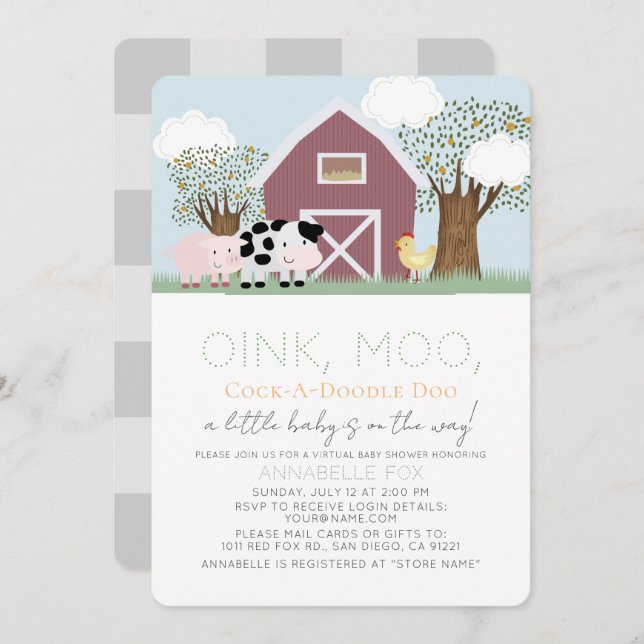 Farm Animals Barnyard Virtual Baby Shower Invitation (Front/Back)