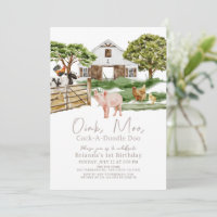 Farm Animals Barnyard Watercolor 1st Birthday