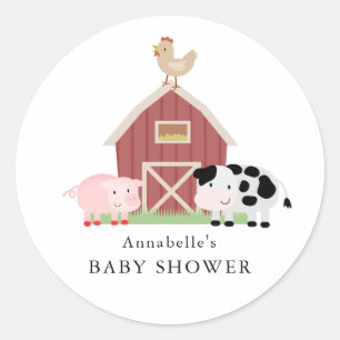 Farm Animals Barnyard White Baby Shower Classic Round Sticker