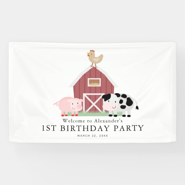Farm Animals Barnyard White Birthday Welcome Banner (Horizontal)