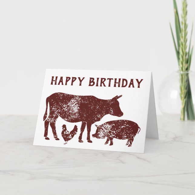 Farm Animals Birthday Card for Vegetarians (Front)