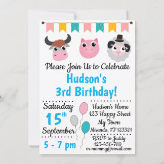 Farm Animals Birthday Invitations