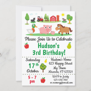 Farm Animals Birthday Invitations