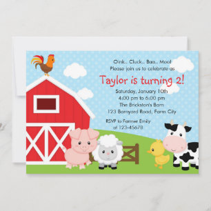 Farm Animals Birthday Invitations - Boy Barnyard