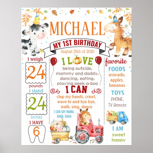 Farm Animals Birthday milestone sign (Front)