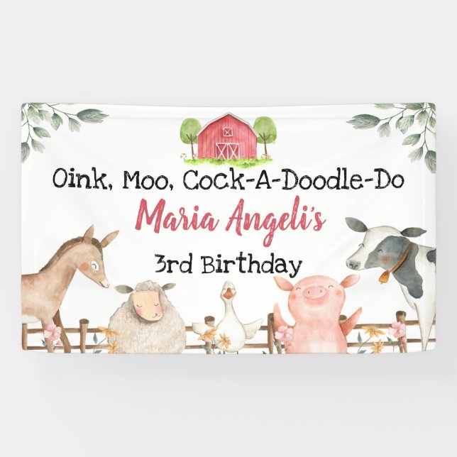 Farm Animals Birthday Party Banner Backdrop Sign (Horizontal)