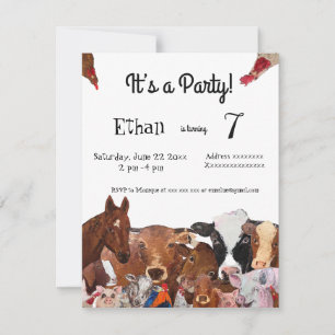 Farm animals, birthday party invitation