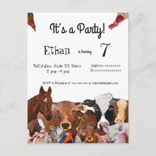 Farm animals, birthday party invitation