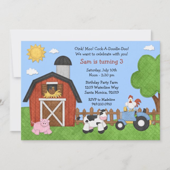 Farm Animals Birthday Party Invitation (Front)