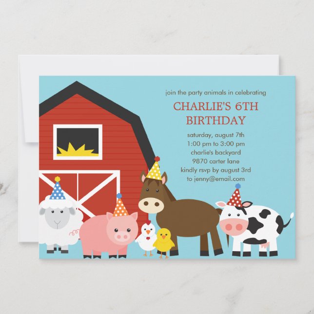 Farm Animals Birthday Party Invitation (Front)