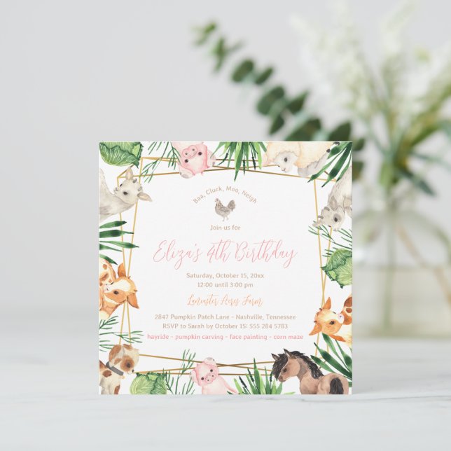 Farm Animals Birthday Party Invitation (Standing Front)